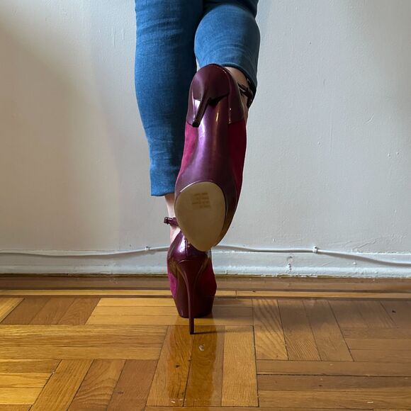 Bakers Tandy Round Toe Double Platform Pink Purple Ankle Strap Leather Size 11 - Picture 4 of 6